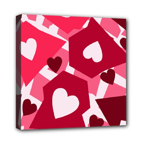 Pink Hearts Pattern Love Shape Mini Canvas 8  X 8  (stretched) by Bajindul