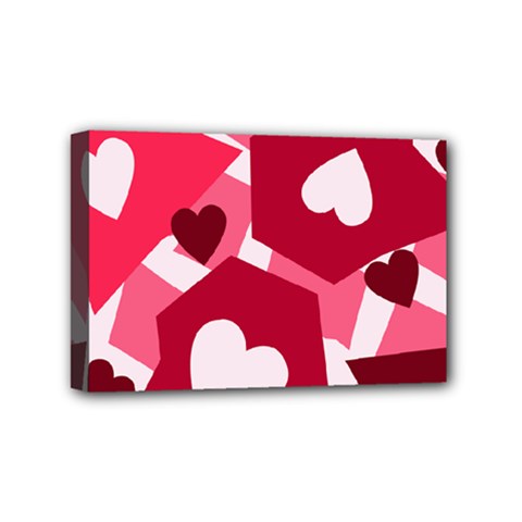 Pink Hearts Pattern Love Shape Mini Canvas 6  X 4  (stretched) by Bajindul