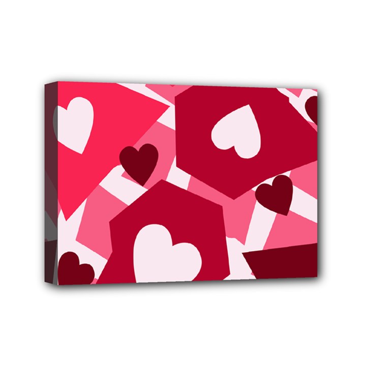 Pink Hearts Pattern Love Shape Mini Canvas 7  x 5  (Stretched)