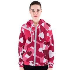 Pink Hearts Pattern Love Shape Women s Zipper Hoodie by Bajindul