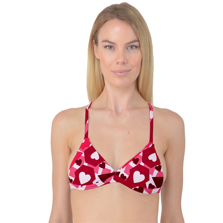 Pink Hearts Pattern Love Shape Reversible Tri Bikini Top