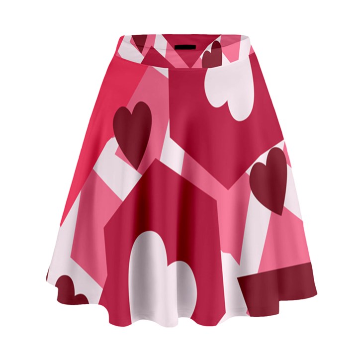 Pink Hearts Pattern Love Shape High Waist Skirt