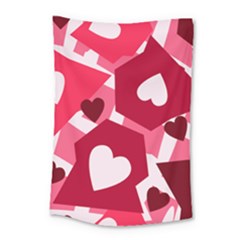 Pink Hearts Pattern Love Shape Small Tapestry by Bajindul