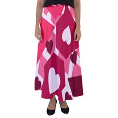 Pink Hearts Pattern Love Shape Flared Maxi Skirt by Bajindul