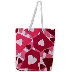 Pink Hearts Pattern Love Shape Full Print Rope Handle Tote (large) by Bajindul