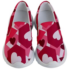 Pink Hearts Pattern Love Shape Kids  Lightweight Slip Ons by Bajindul