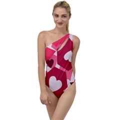 Pink Hearts Pattern Love Shape To One Side Swimsuit by Bajindul