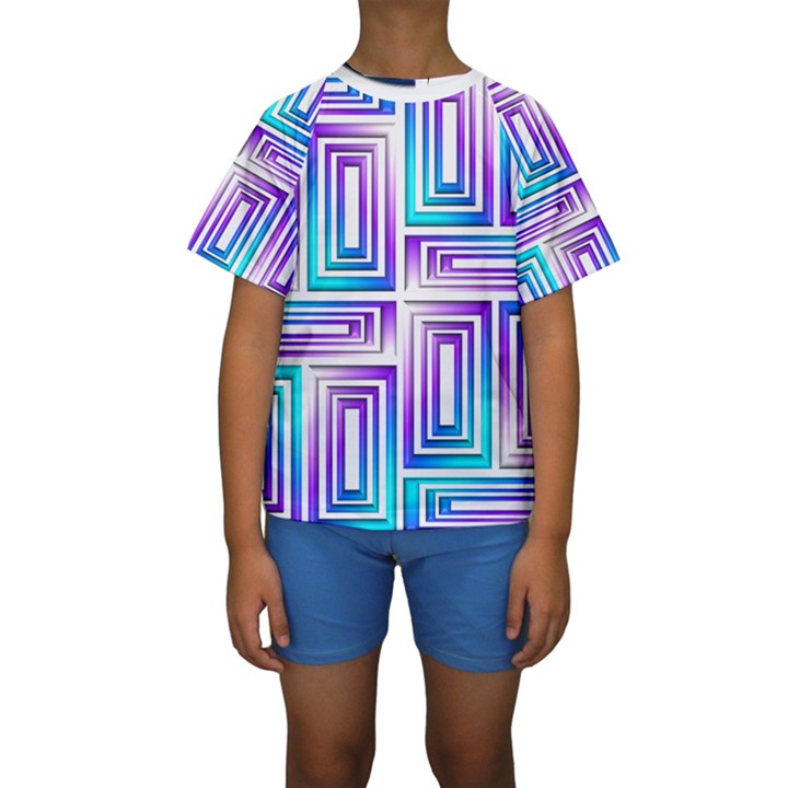 Geometric Metallic Aqua Purple Kids  Short Sleeve Swimwear