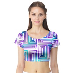 Geometric Metallic Aqua Purple Short Sleeve Crop Top by HermanTelo