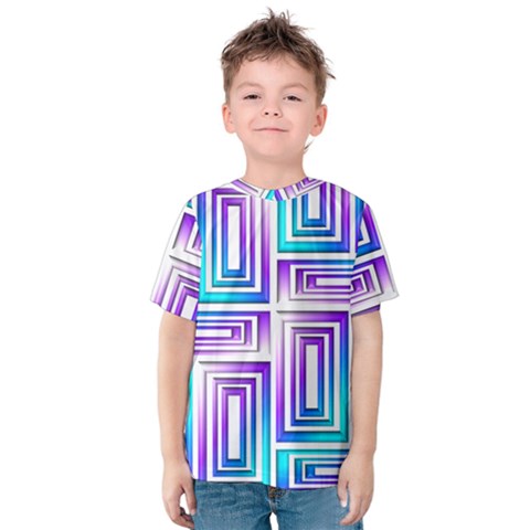 Geometric Metallic Aqua Purple Kids  Cotton Tee by HermanTelo