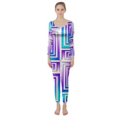 Geometric Metallic Aqua Purple Long Sleeve Catsuit