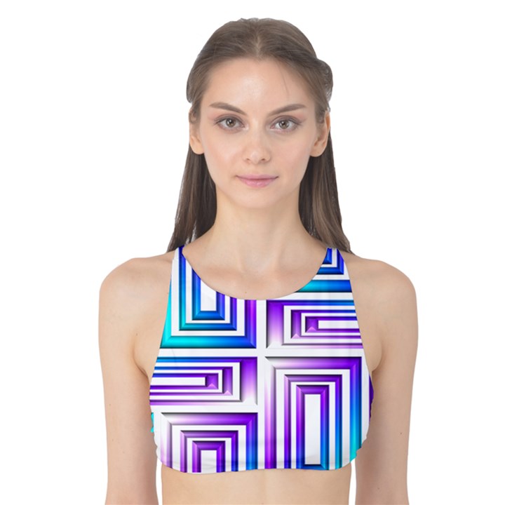 Geometric Metallic Aqua Purple Tank Bikini Top