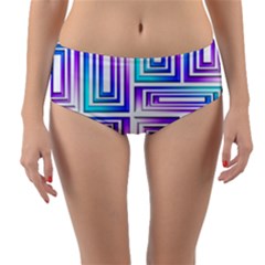 Geometric Metallic Aqua Purple Reversible Mid-waist Bikini Bottoms