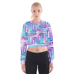 Geometric Metallic Aqua Purple Cropped Sweatshirt