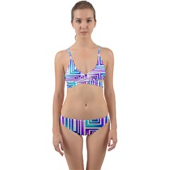 Geometric Metallic Aqua Purple Wrap Around Bikini Set