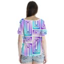 Geometric Metallic Aqua Purple V-Neck Flutter Sleeve Top View2