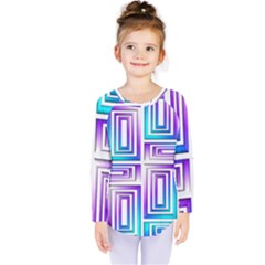 Geometric Metallic Aqua Purple Kids  Long Sleeve Tee