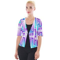 Geometric Metallic Aqua Purple Cropped Button Cardigan by HermanTelo