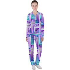 Geometric Metallic Aqua Purple Casual Jacket And Pants Set