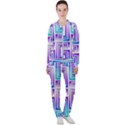 Geometric Metallic Aqua Purple Casual Jacket and Pants Set View1