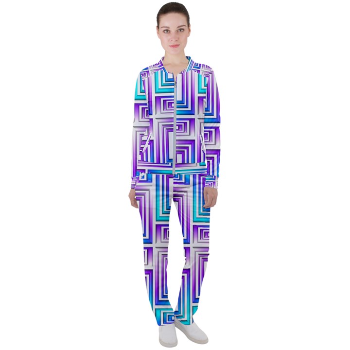 Geometric Metallic Aqua Purple Casual Jacket and Pants Set