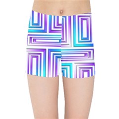 Geometric Metallic Aqua Purple Kids  Sports Shorts