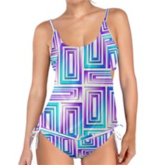 Geometric Metallic Aqua Purple Tankini Set