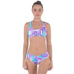 Geometric Metallic Aqua Purple Criss Cross Bikini Set