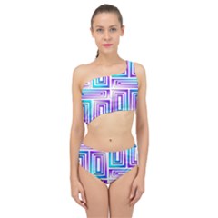 Geometric Metallic Aqua Purple Spliced Up Two Piece Swimsuit