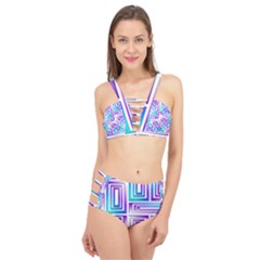 Geometric Metallic Aqua Purple Cage Up Bikini Set