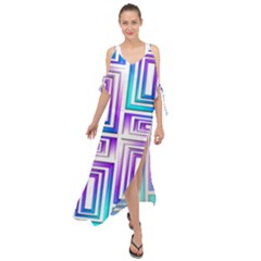 Geometric Metallic Aqua Purple Maxi Chiffon Cover Up Dress by HermanTelo