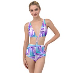 Geometric Metallic Aqua Purple Tied Up Two Piece Swimsuit