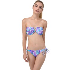 Geometric Metallic Aqua Purple Twist Bandeau Bikini Set