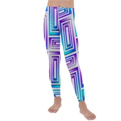 Geometric Metallic Aqua Purple Kids  Lightweight Velour Leggings