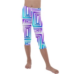 Geometric Metallic Aqua Purple Kids  Lightweight Velour Capri Leggings 