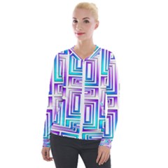 Geometric Metallic Aqua Purple Velour Zip Up Jacket