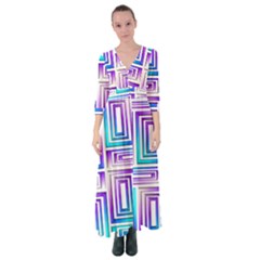 Geometric Metallic Aqua Purple Button Up Maxi Dress by HermanTelo