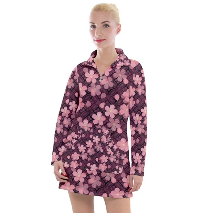 Cherry Blossoms Japanese Women s Long Sleeve Casual Dress