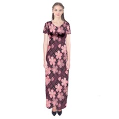 Cherry Blossoms Japanese Short Sleeve Maxi Dress