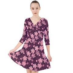 Cherry Blossoms Japanese Quarter Sleeve Front Wrap Dress