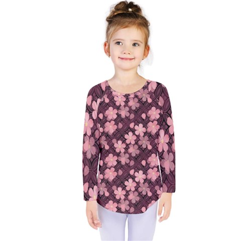 Cherry Blossoms Japanese Kids  Long Sleeve Tee by HermanTelo