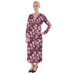 Cherry Blossoms Japanese Velvet Maxi Wrap Dress