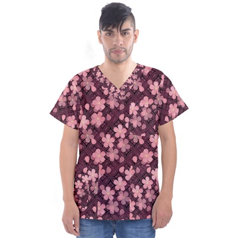 Cherry Blossoms Japanese Men s V-neck Scrub Top by HermanTelo