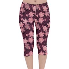 Cherry Blossoms Japanese Velvet Capri Leggings 