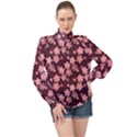 Cherry Blossoms Japanese High Neck Long Sleeve Chiffon Top View1