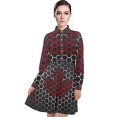 Canada Flag Hexagon Long Sleeve Chiffon Shirt Dress by HermanTelo