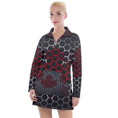 Canada Flag Hexagon Women s Long Sleeve Casual Dress by HermanTelo