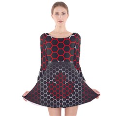 Canada Flag Hexagon Long Sleeve Velvet Skater Dress