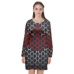 Canada Flag Hexagon Long Sleeve Chiffon Shift Dress  by HermanTelo