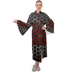 Canada Flag Hexagon Maxi Tie Front Velour Kimono by HermanTelo